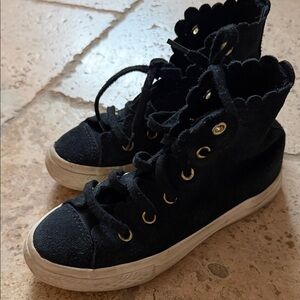 Scallop Black suede High-Top Kids Shoes